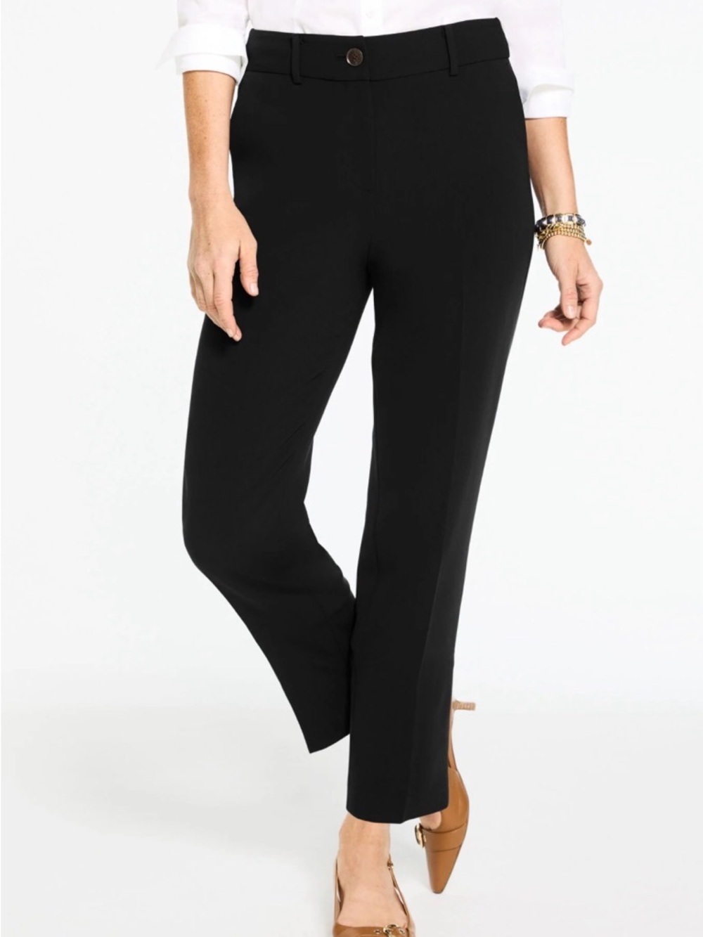 Talbots Signature Career Black Straight Leg Flat Front Trousers Pants Size 4P